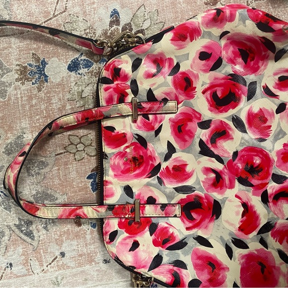 Kate Spade Cedar Street Maise Rose Print Satchel Saffiano Leather Floral (flaws) - Picture 14 of 16